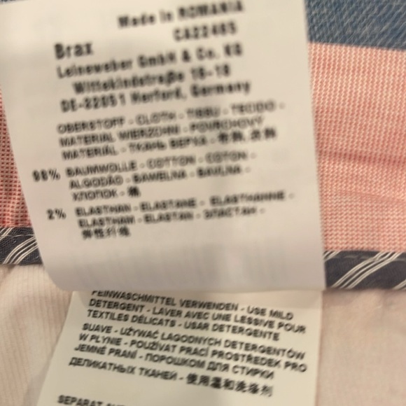 Sz 32 Brax Mia Turn Up peachy pink micro checked straight  leg zippered pants - Picture 8 of 16